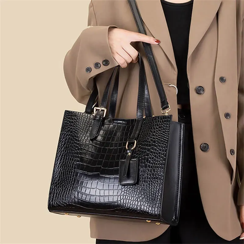 3 In 1 Women Vintage Crocodile Pattern Large Capacity PU Crossbody Shoulder Handle Bag - Image 5