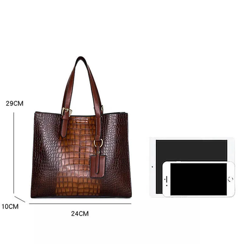 3 In 1 Women Vintage Crocodile Pattern Large Capacity PU Crossbody Shoulder Handle Bag - Image 8