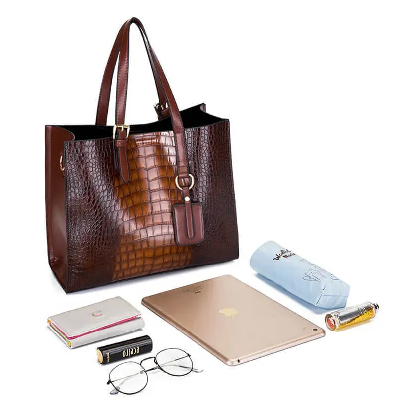 3 In 1 Women Vintage Crocodile Pattern Large Capacity PU Crossbody Shoulder Handle Bag - Image 10