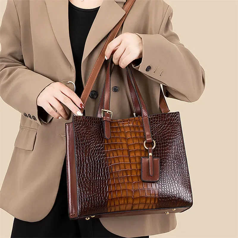 3 In 1 Women Vintage Crocodile Pattern Large Capacity PU Crossbody Shoulder Handle Bag - Image 14
