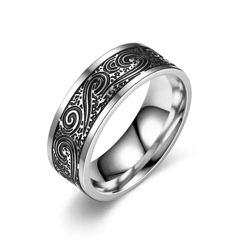 Wholesale men fashion Retro casual Titanium Steel Patterned Ring - Image 6