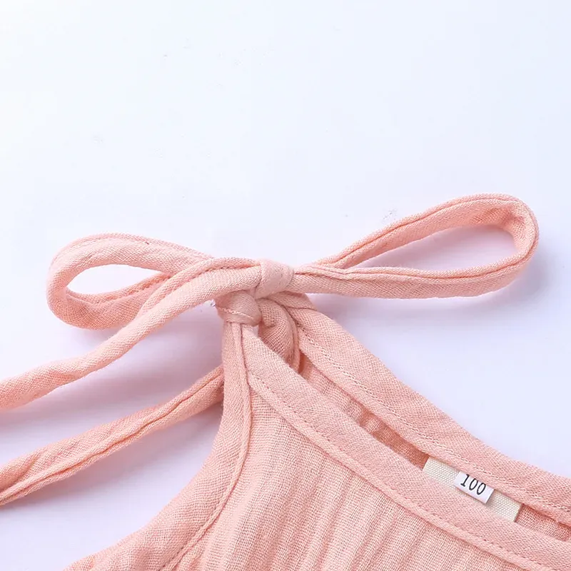 Wholesale Baby Girls Crease Solid Color Lace-up Romper - Image 26