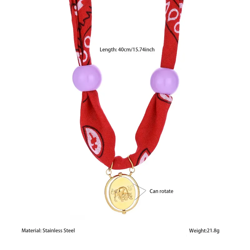 Wholesale Personalized Twelve Constellations Zodiac Satin Scarf Steel Pendant Necklace - Image 7