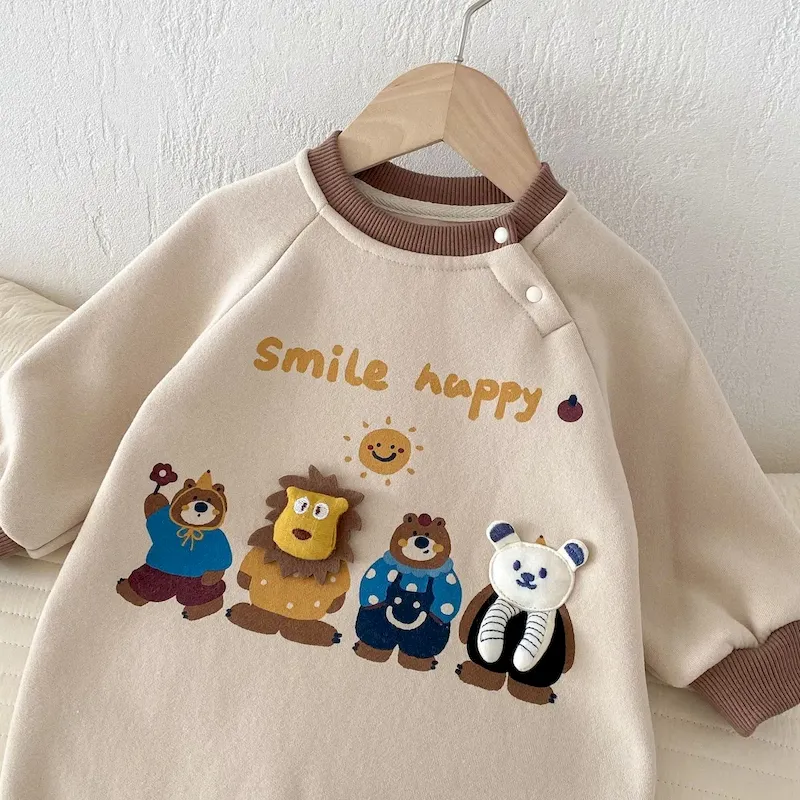 Wholesale Kids Baby Fashion Cartoon Winter Thick Long-Sleeve Jumpsuit - Image 3