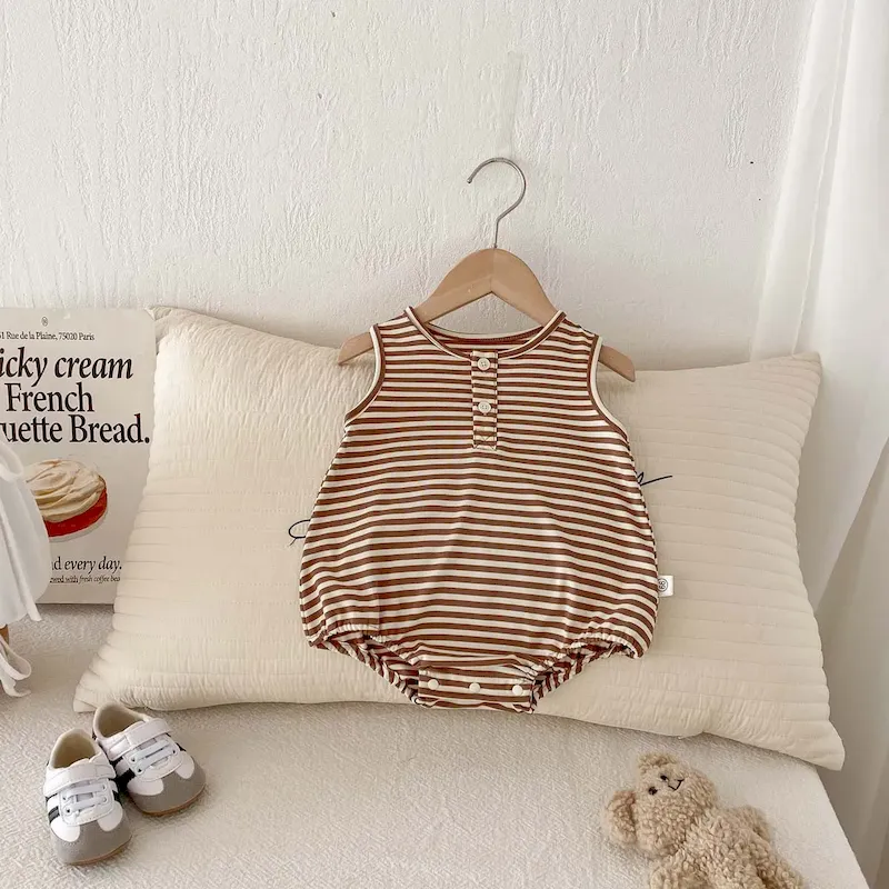 Wholesale Kids Baby Boys Girls Casual Cute Stripe Romper - Image 6