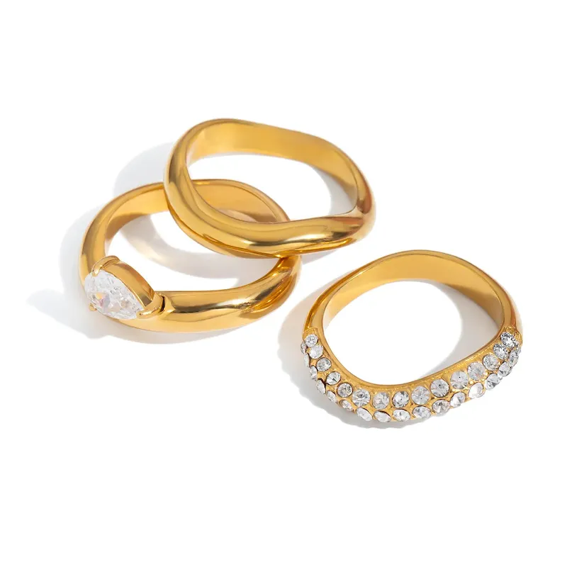 Wholesale Stainless Steel Women Simple Water Drop Gemstone Ring - Image 5