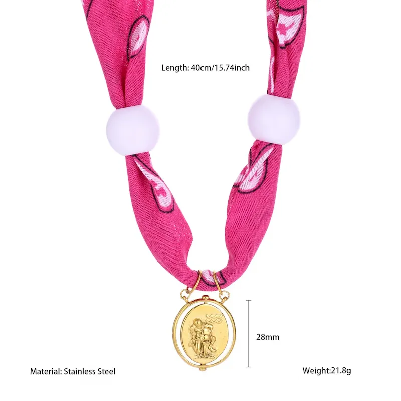 Wholesale Personalized Twelve Constellations Zodiac Satin Scarf Steel Pendant Necklace - Image 16