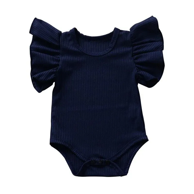 Wholesale Baby Infant Toddler Girl Solid Color Short Sleeves Bodysuit - Image 9