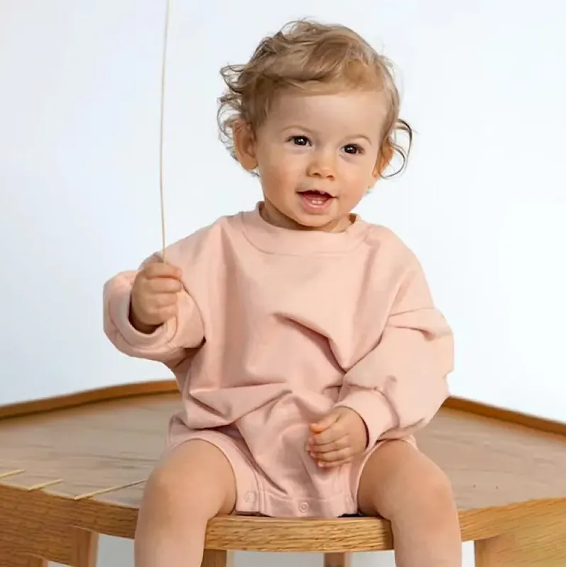 Wholesale Kids Baby Boys And Girls Fashion Simple Solid Color Round-Neck Long-Sleeve Rompers