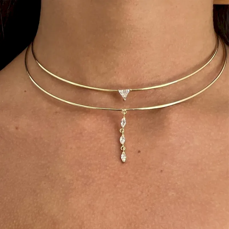 Wholesale Women Fashion Double-Layer Simple Rhinestone Necklace