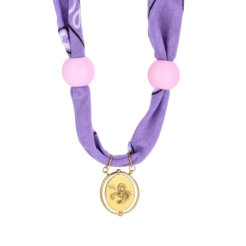 Wholesale Personalized Twelve Constellations Zodiac Satin Scarf Steel Pendant Necklace - Image 5