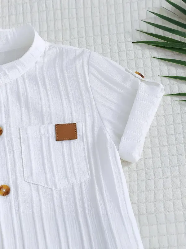 Wholesale Baby'S Boy Casual White Vertical Stripe Short Sleeve Blouse Loose Shorts Two-Piece Set - Image 4