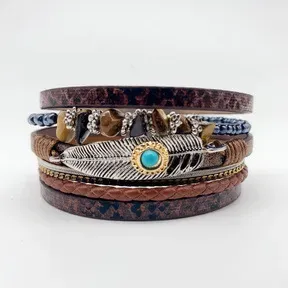 Wholesale Women Fashion Boho Multi-Layer Plant Leaf Gravel Natural Stone Bracelet - Image 12