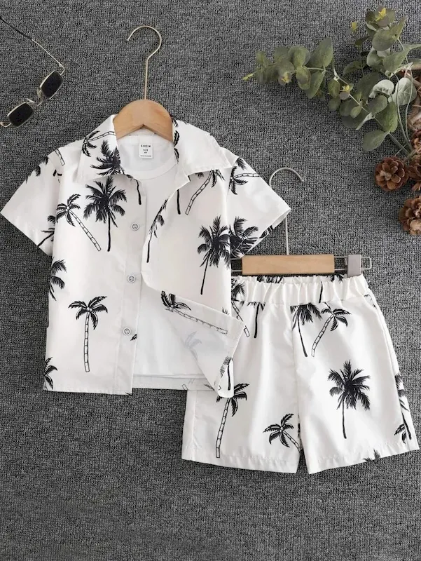 Wholesale Boys' Fashion Heart Print Short Sleeve Shirt And Shorts Two-Piece Set - Image 12