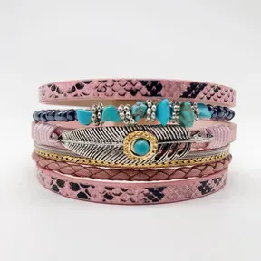 Wholesale Women Fashion Boho Multi-Layer Plant Leaf Gravel Natural Stone Bracelet - Image 13