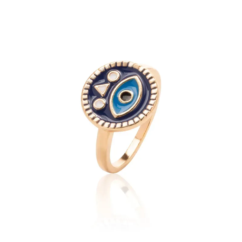 Wholesale Women Fashion Oil Painting Gold Plated Devil Eye Ring - Image 7