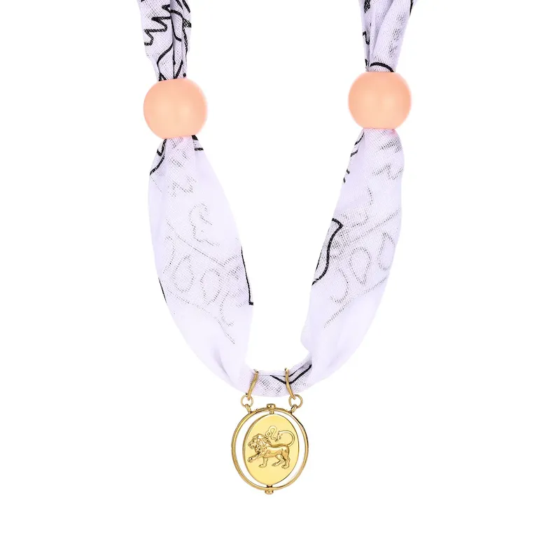 Wholesale Personalized Twelve Constellations Zodiac Satin Scarf Steel Pendant Necklace - Image 10