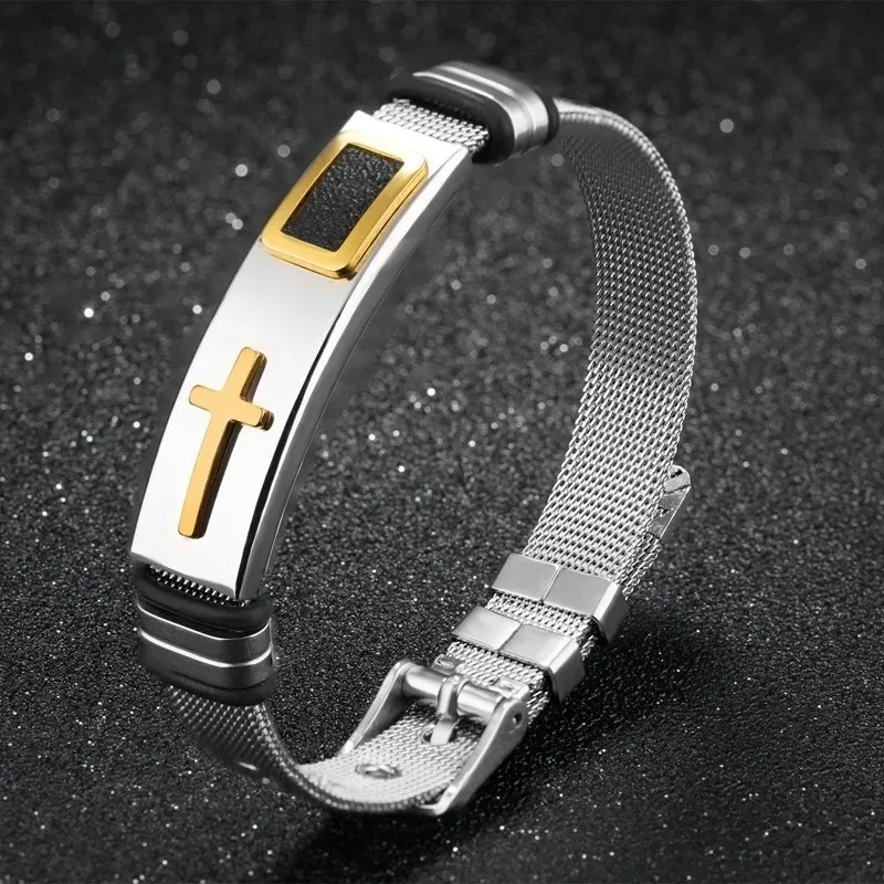 Wholesale Men Fashion Casual Stainless Steel Cross Bracelet
