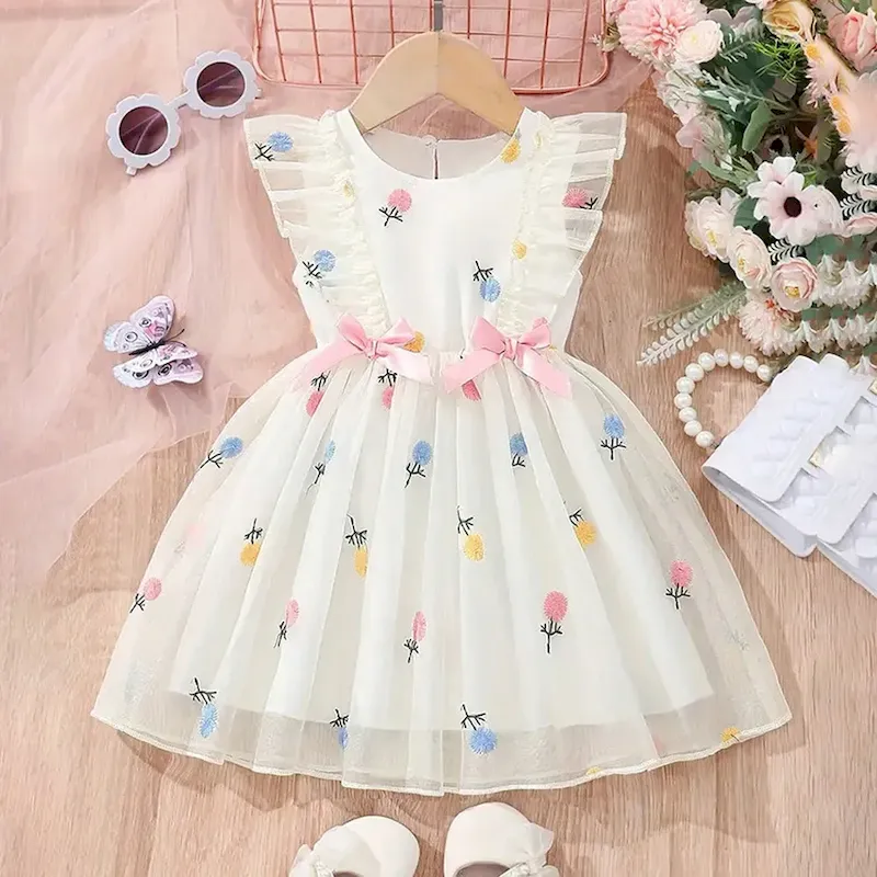 Wholesale Kids Girl Fashion Cute Flower Embroidered Sleeveless Dress
