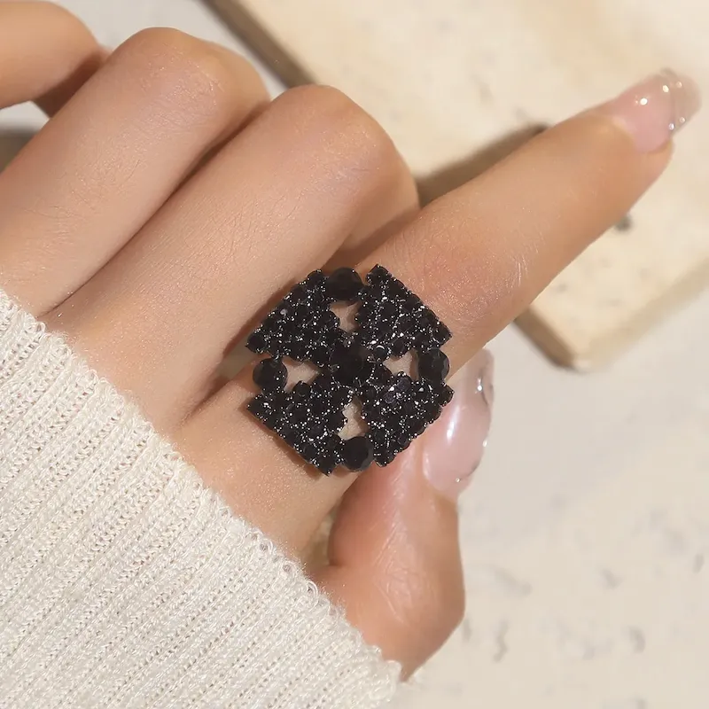 Wholesale Shiny Rhinestone Gemotry Opening Ring - Image 13