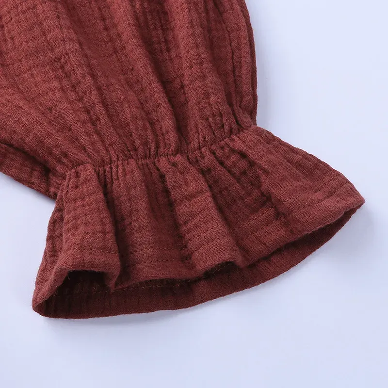 Wholesale Baby Girls Crease Solid Color Lace-up Romper - Image 5