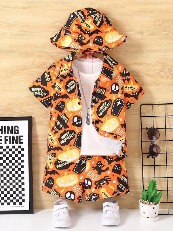 Wholesale Boys' Fashion Heart Print Short Sleeve Shirt And Shorts Two-Piece Set - Image 20