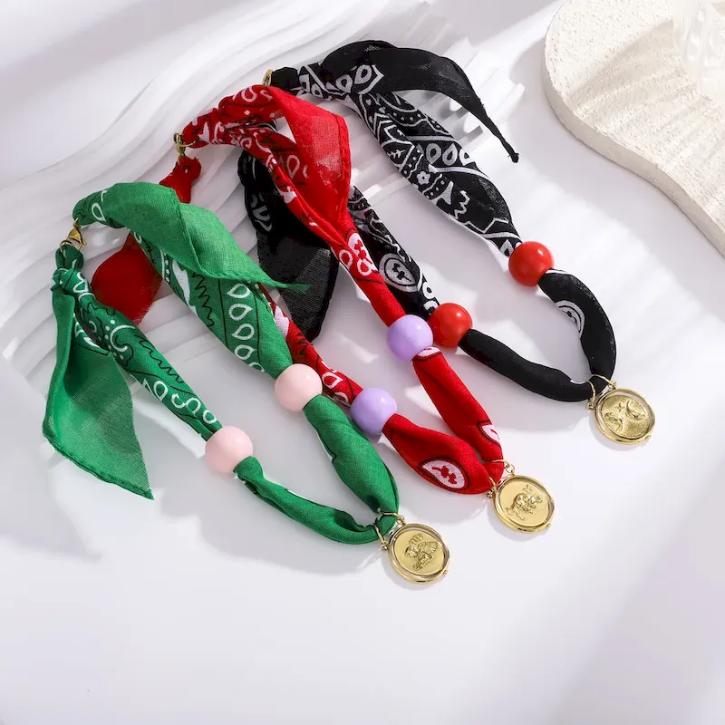 Wholesale Personalized Twelve Constellations Zodiac Satin Scarf Steel Pendant Necklace - Image 3