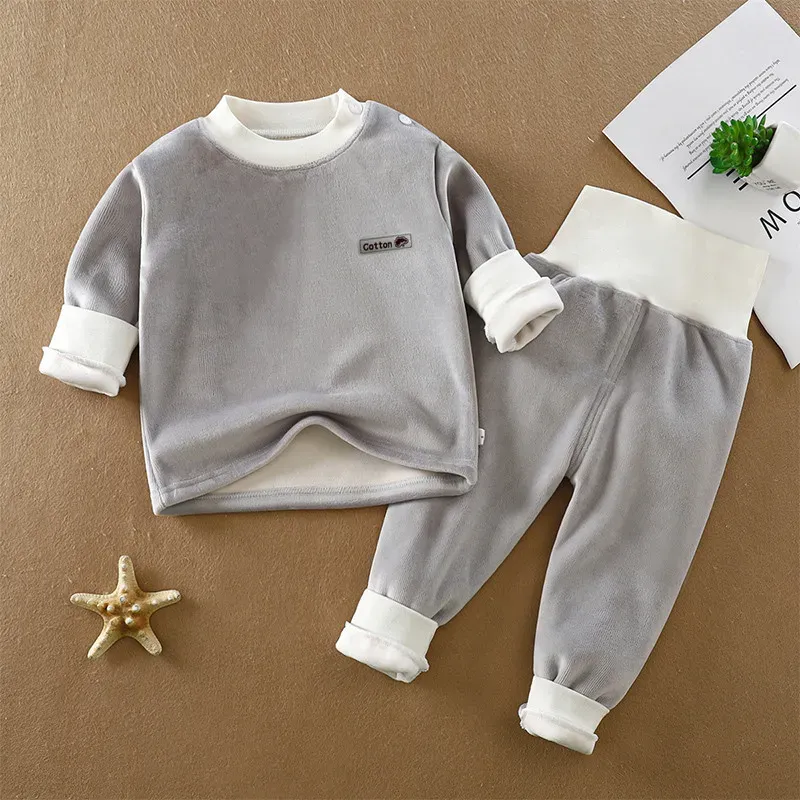 Wholesale Kids Baby Fashion Autumn And Winter Fleece-Lined Long-Sleeve Sweatshirt High Waist Pants Two-Piece Set - Image 12