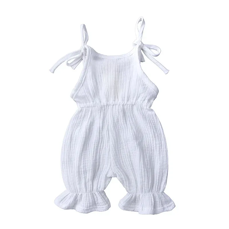 Wholesale Baby Girls Crease Solid Color Lace-up Romper - Image 10