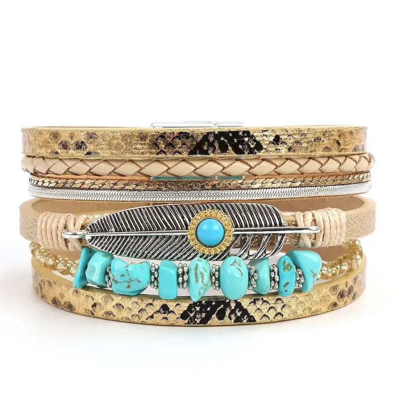 Wholesale Women Fashion Boho Multi-Layer Plant Leaf Gravel Natural Stone Bracelet - Image 11