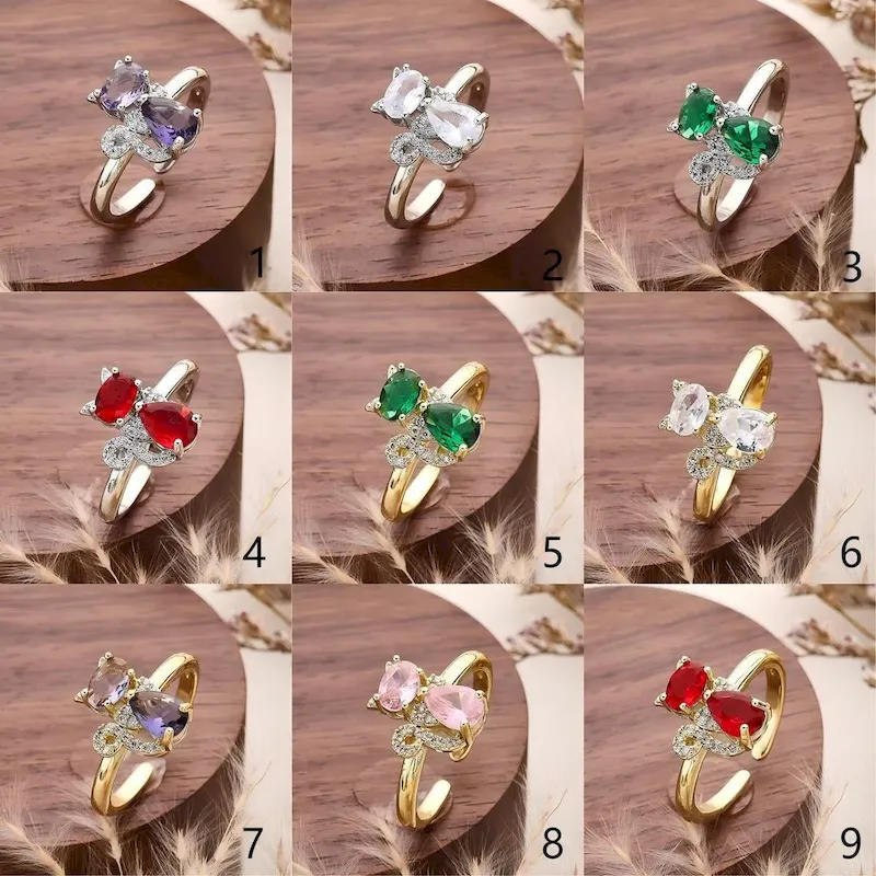 Wholesale Women Fashion Micro-Inlaid Zircon Multicolor Cat Open Ring - Image 5