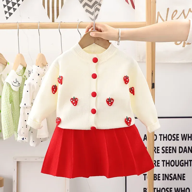 Wholesale Girl'S Winter Fruit Embroidered Sweater And Skirt Knit Two-Piece Set - Image 5