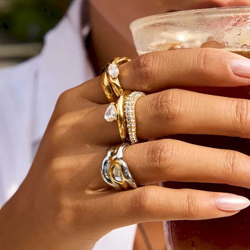 Wholesale Stainless Steel Women Simple Water Drop Gemstone Ring - Image 3