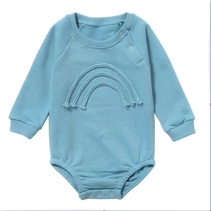 Wholesale Kids Simple Rainbow Line Pattern Long-sleeves Romper - Image 6
