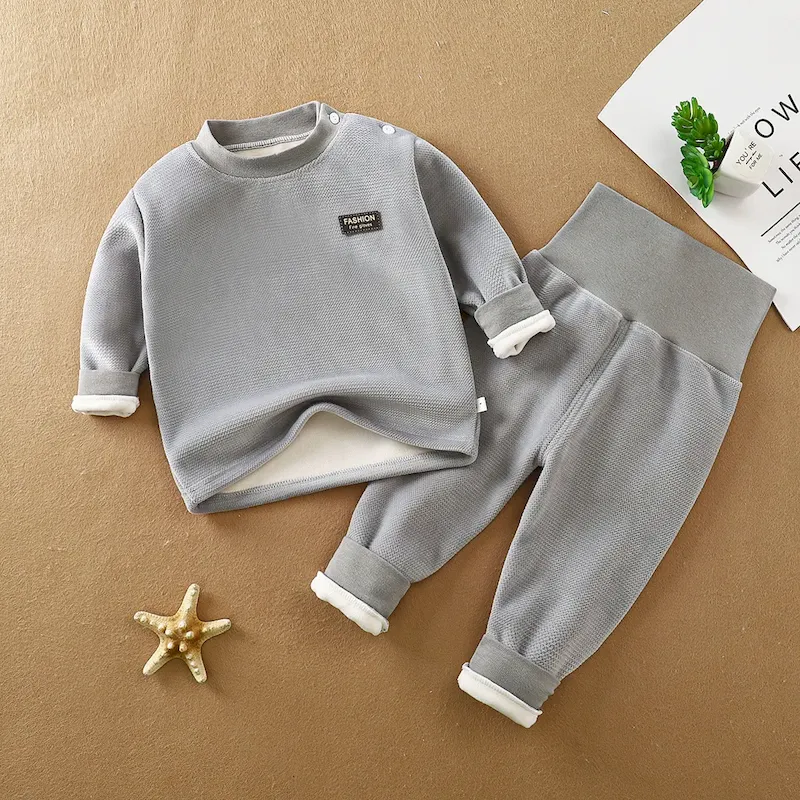 Wholesale Kids Baby Fashion Autumn And Winter Fleece-Lined Long-Sleeve Sweatshirt High Waist Pants Two-Piece Set - Image 3