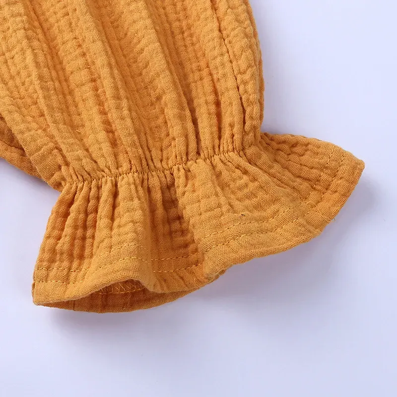 Wholesale Baby Girls Crease Solid Color Lace-up Romper - Image 43