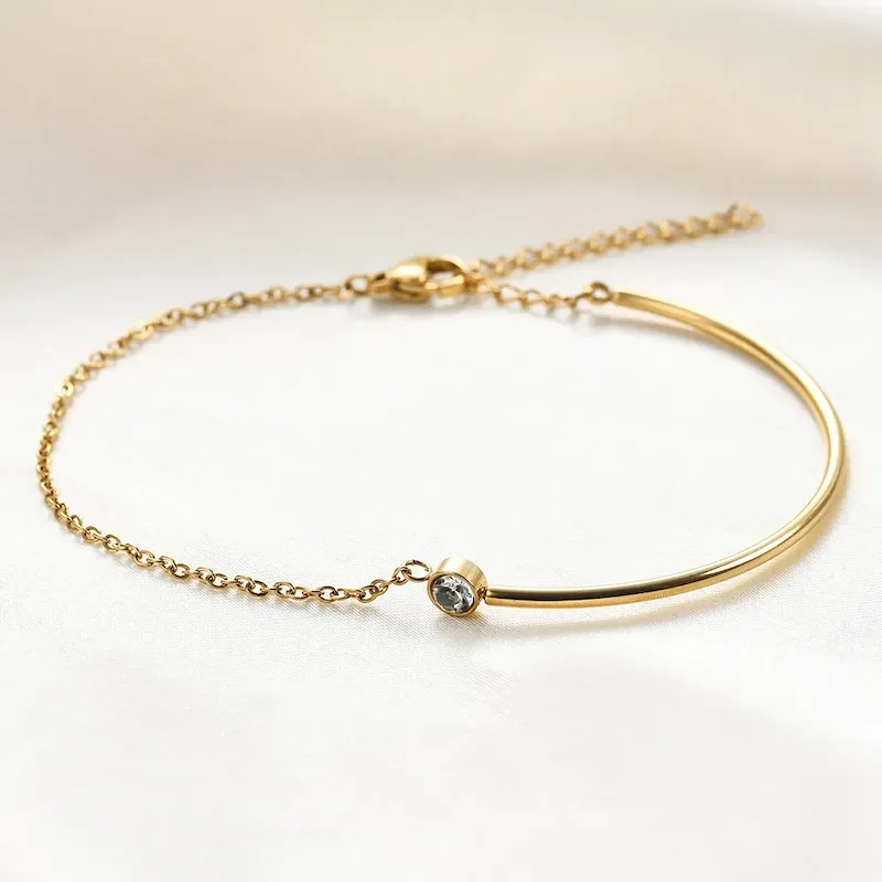 Wholesale Women Fashion Simple 18k Gold Stitching Zirconium Stainless Steel Bracelet