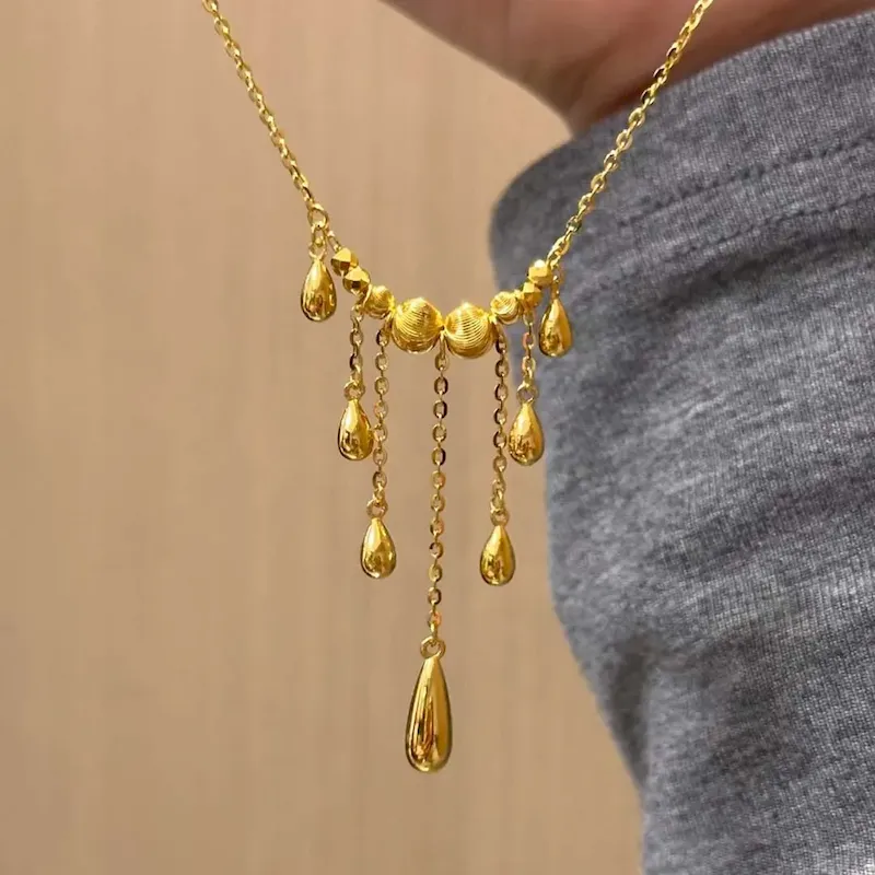 Wholesale Women Fashion Cat'S Eye Tassel Water Drop Laser Beads Necklace