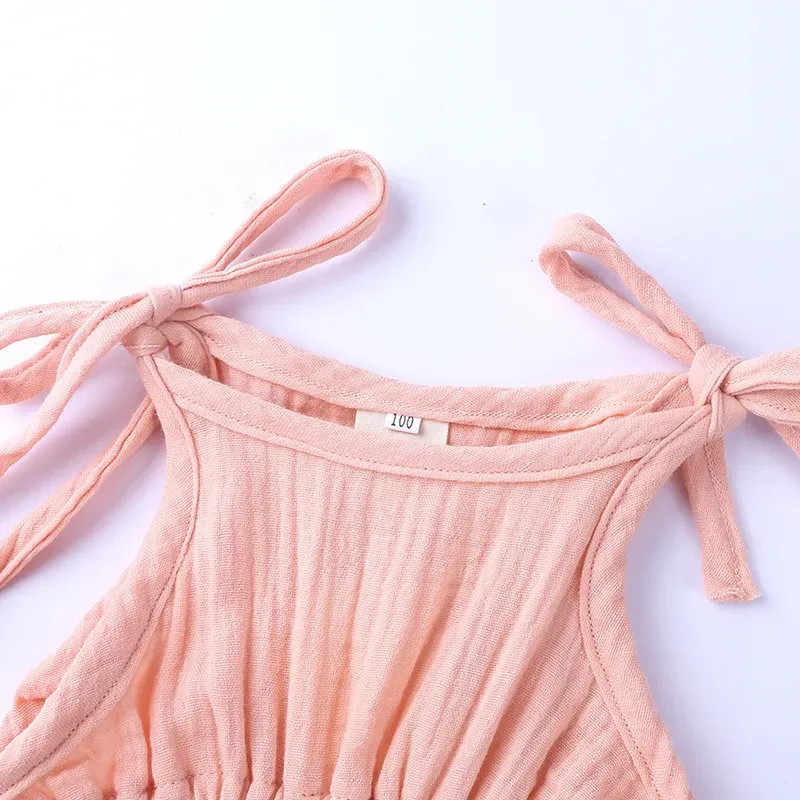 Wholesale Baby Girls Crease Solid Color Lace-up Romper - Image 25