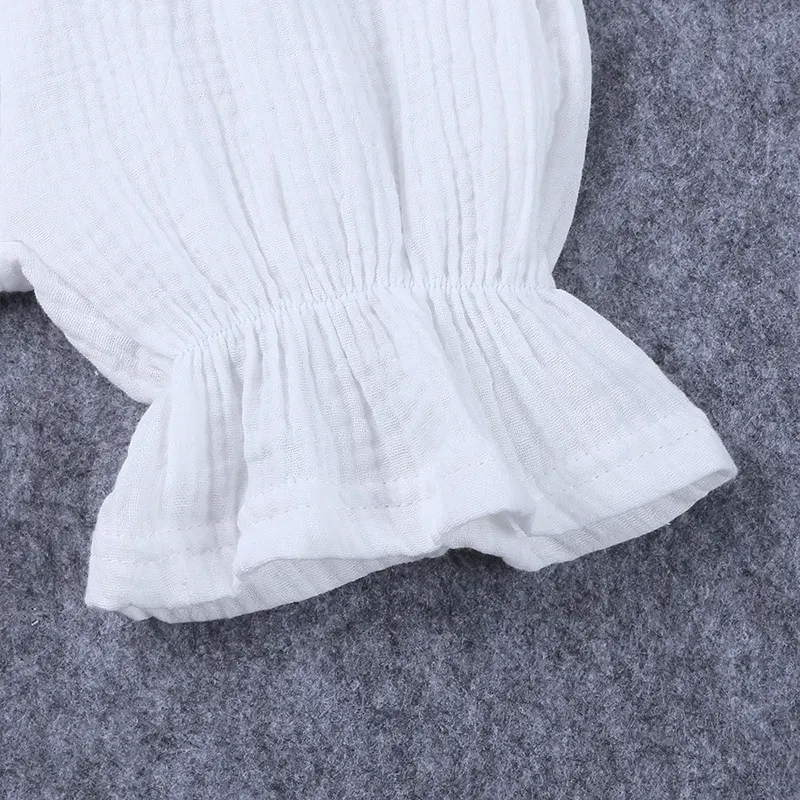 Wholesale Baby Girls Crease Solid Color Lace-up Romper - Image 13