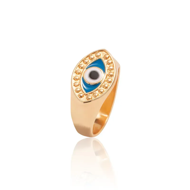 Wholesale Women Fashion Oil Painting Gold Plated Devil Eye Ring - Image 11