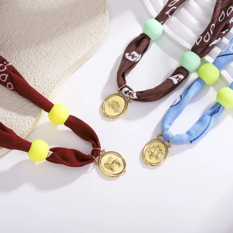 Wholesale Personalized Twelve Constellations Zodiac Satin Scarf Steel Pendant Necklace - Image 4