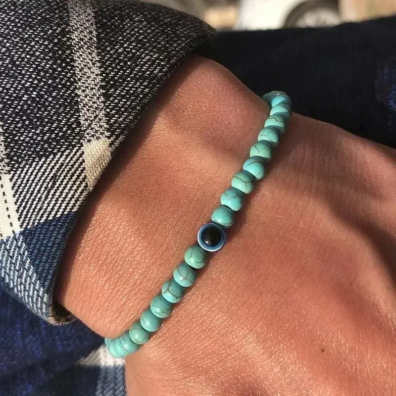 Wholesale Men Fashion Natural Stone Turquoise 6mm Eye Bracelet - Image 7