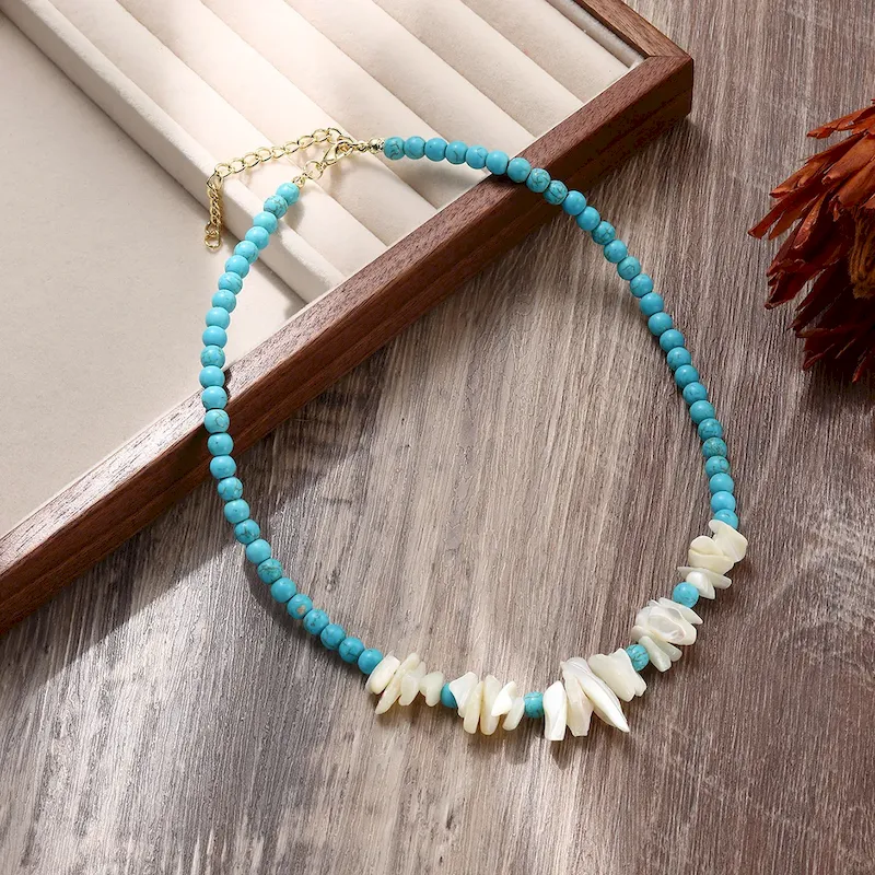 Wholesale Women Boho Fashion Natural Stone Turquoise Necklace - Image 3