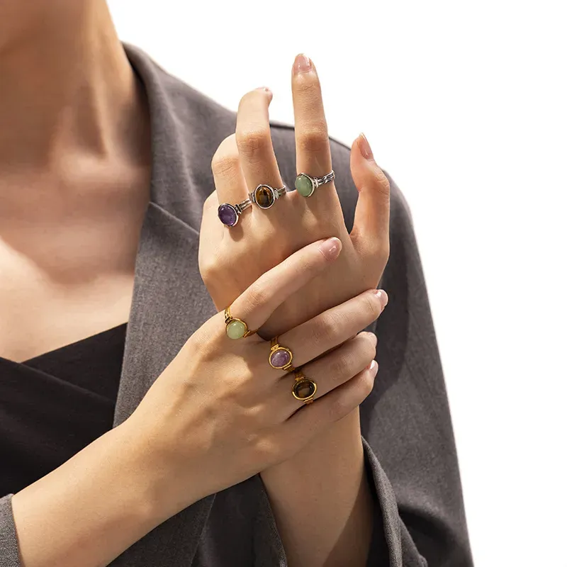 Wholesale Women Fashion Natural Stone Titanium Steel Ring