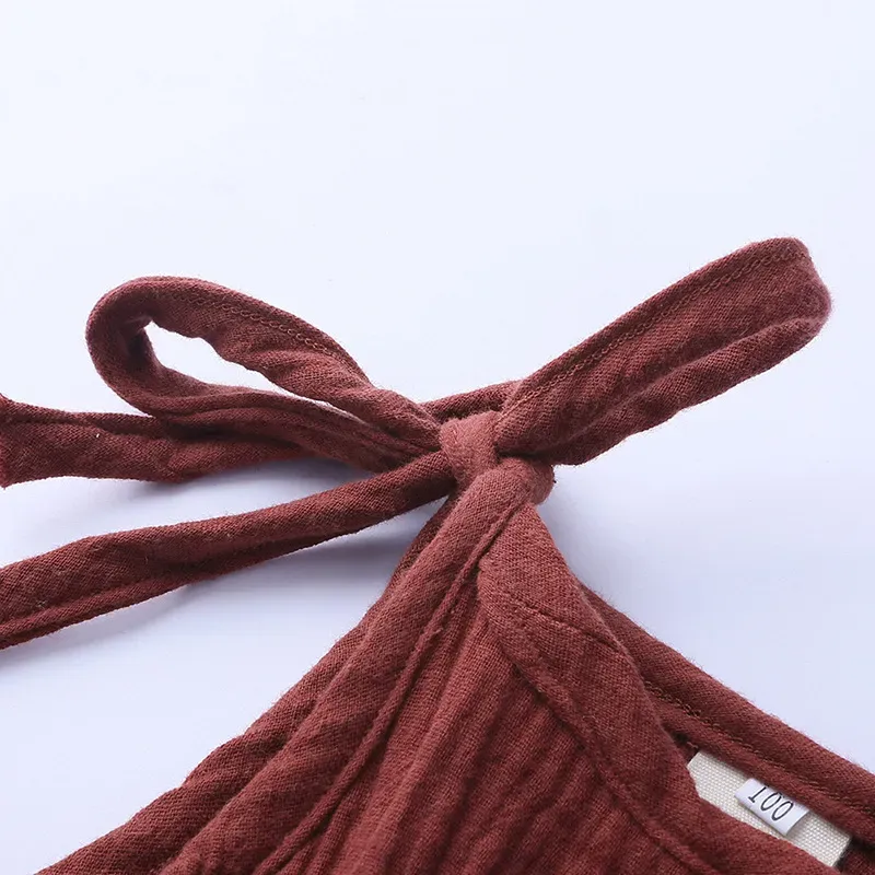 Wholesale Baby Girls Crease Solid Color Lace-up Romper - Image 4