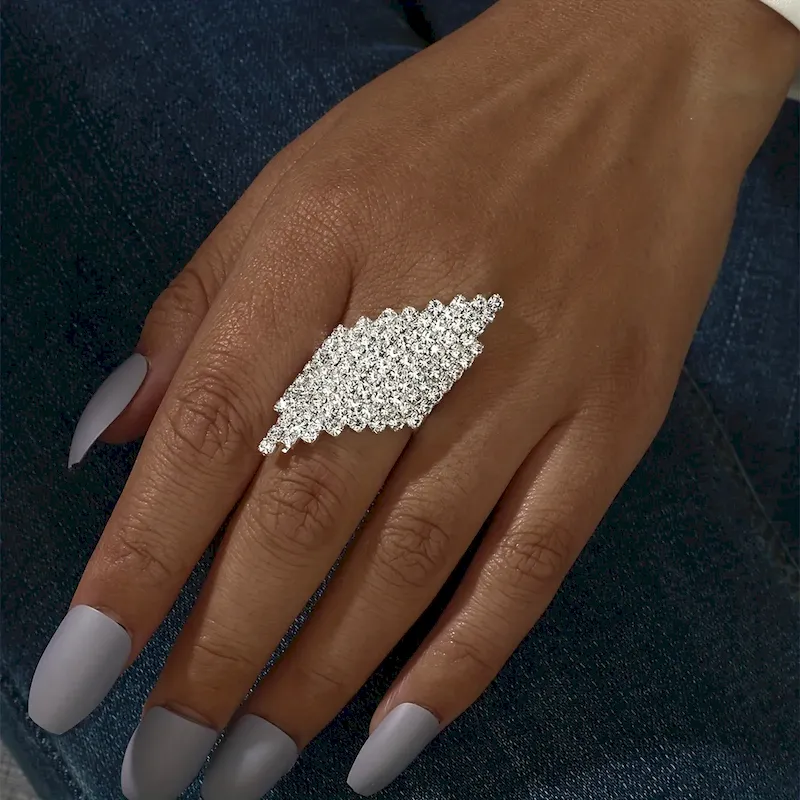 Wholesale Shiny Rhinestone Gemotry Opening Ring - Image 6