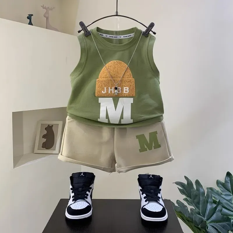 Wholesale Kids Toddler Boys Fashion Casual Alphabet Print Sleeveless Top Shorts Sets