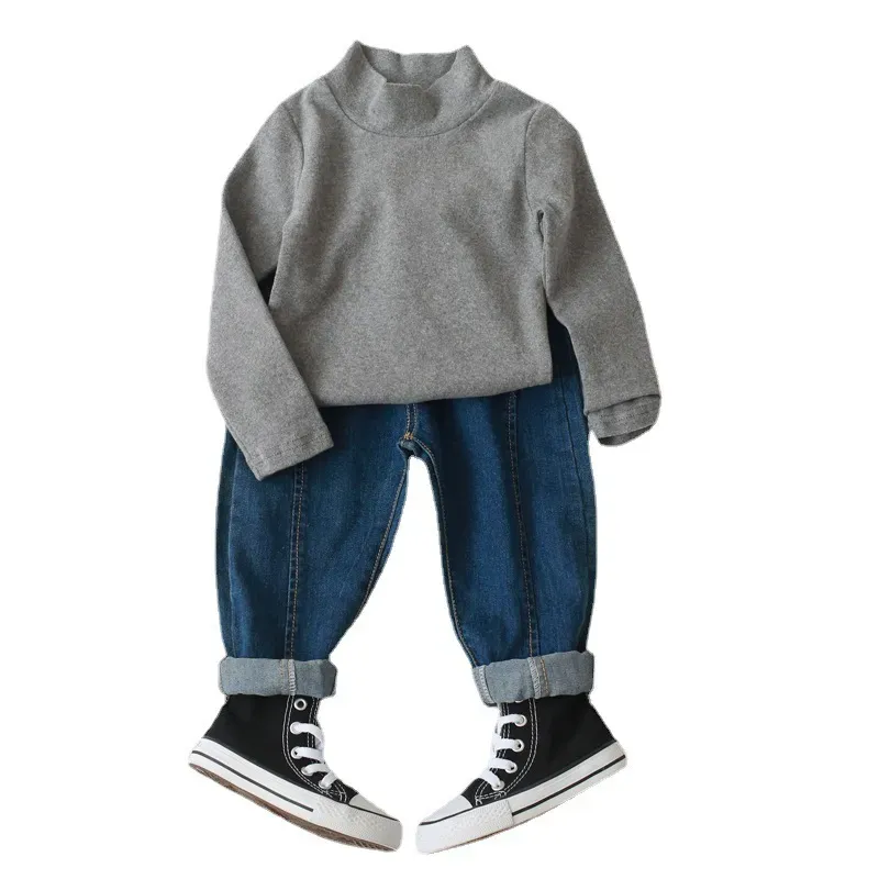 Wholesale Kids Basic Half High Neck Long Sleeve Solid Color T-shirt - Image 5