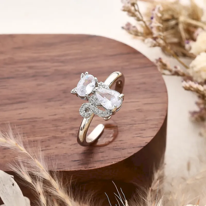 Wholesale Women Fashion Micro-Inlaid Zircon Multicolor Cat Open Ring - Image 8